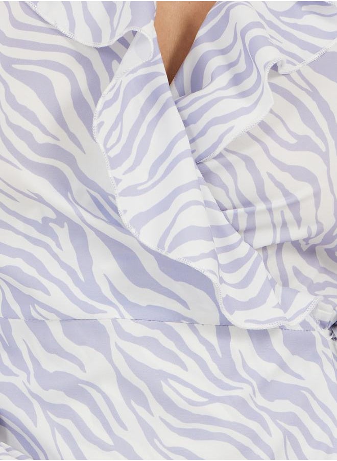 Take Two - Animal Print Ruffled Wrap Midi Dress - Image 1