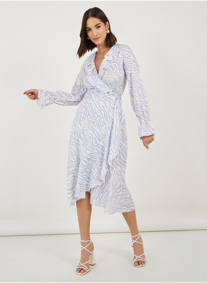 Take Two - Animal Print Ruffled Wrap Midi Dress - Image 1