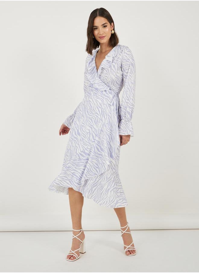 Take Two - Animal Print Ruffled Wrap Midi Dress - Image 1