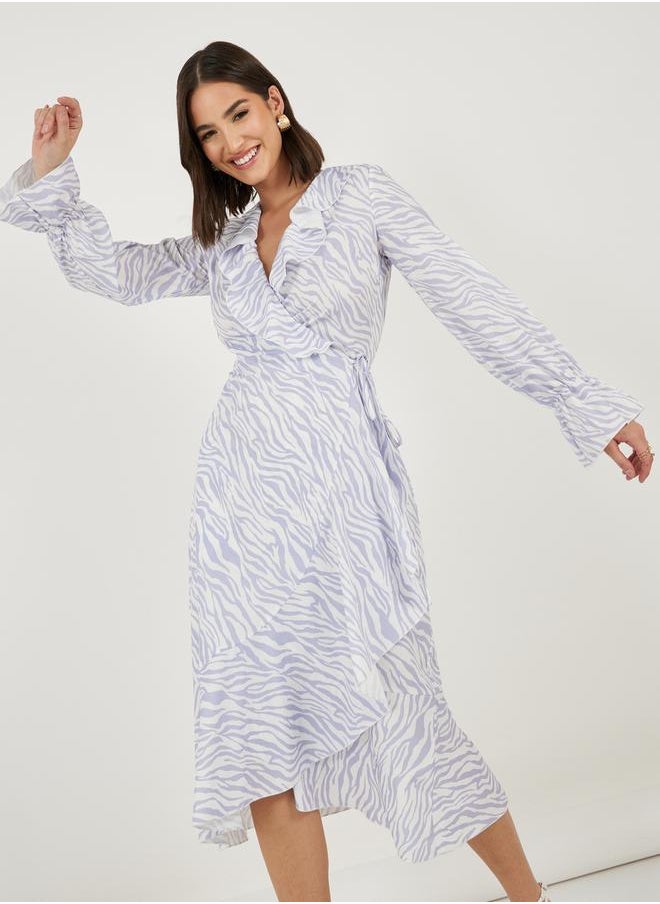 Take Two - Animal Print Ruffled Wrap Midi Dress - Image 1
