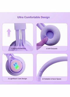 Excefore Wireless Headphones for Kids, 85dB Volume Limited, Wired and Wireless Dual Mode Bluetooth Headphones, Foldable On Ear Heaphones for Kids, Boys, Girls (Purple)  - Image 4