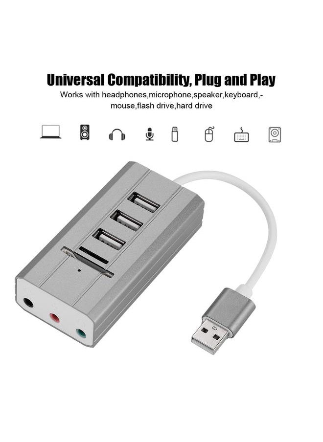 Thoraya All in One External Audio USB Sound Card HUB Card Reader Adapter Audio Interface (USB Grey)  - Image 5