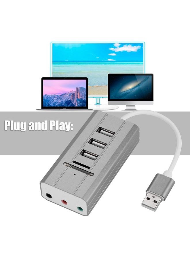 Thoraya All in One External Audio USB Sound Card HUB Card Reader Adapter Audio Interface (USB Grey)  - Image 4