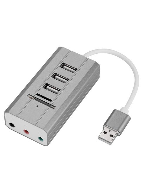 All in One External Audio USB Sound Card HUB Card Reader Adapter Audio Interface (USB Grey)