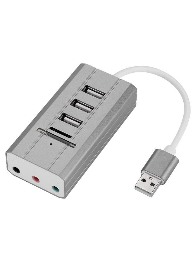 Thoraya All in One External Audio USB Sound Card HUB Card Reader Adapter Audio Interface (USB Grey)  - Image 1