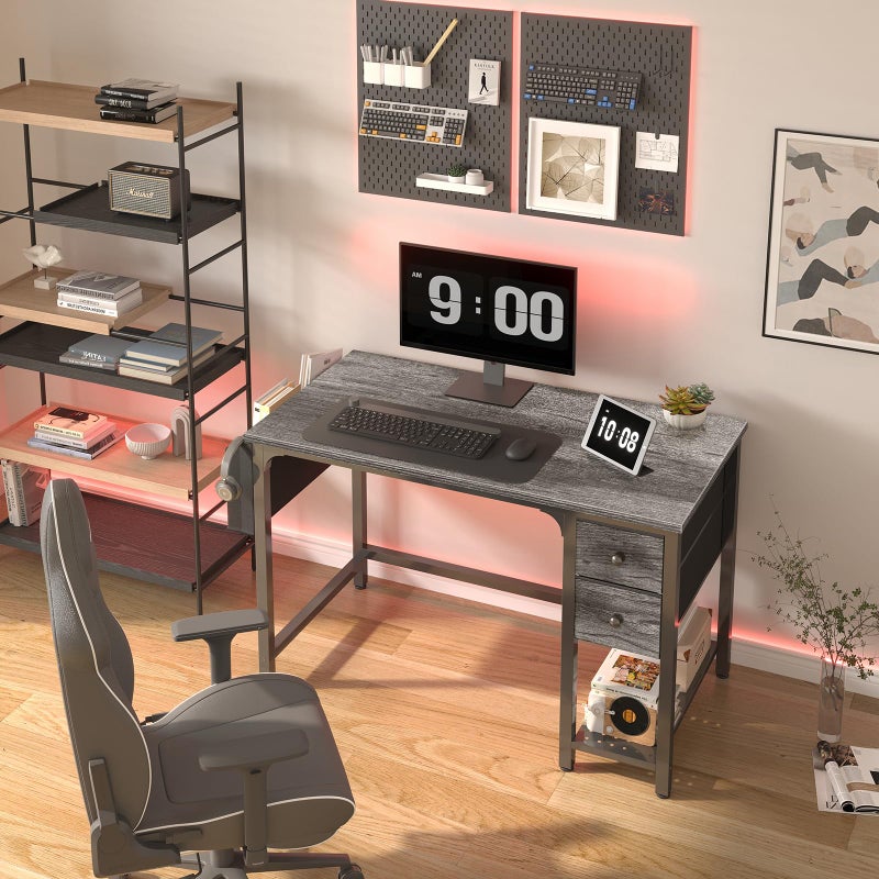 Lufeiya Computer Desk with Fabric Drawers, 40 Inch Gaming Desk for Small Space Home Office, Modern Simple Study Writing Table PC Desks for Bedroom, Gray - Image 2