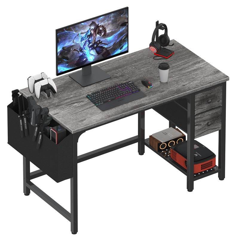Lufeiya Computer Desk with Fabric Drawers, 40 Inch Gaming Desk for Small Space Home Office, Modern Simple Study Writing Table PC Desks for Bedroom, Gray - Image 1
