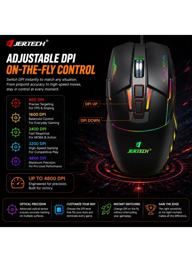 جيرتك فأرة الألعاب JR870 SHADOW RGB – مستشعر بصري بدقة 4800 نقطة في البوصة، معدل استجابة 125 هرتز (أسود) - Image 3