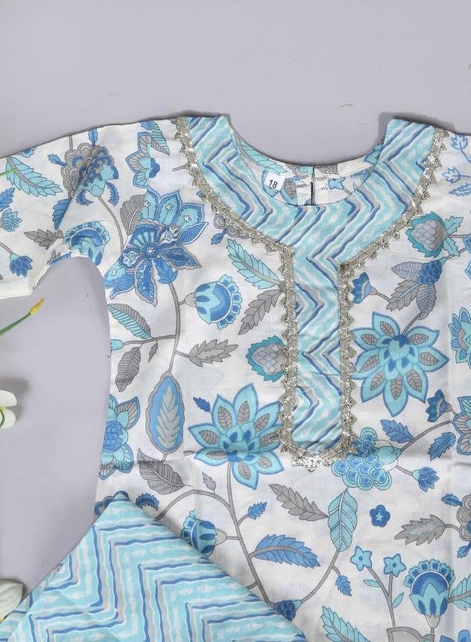 LITTLE DREAMS Kurta with Afgani Pent and Dupatta Set (BLUE, 5-6 Years) - Image 3