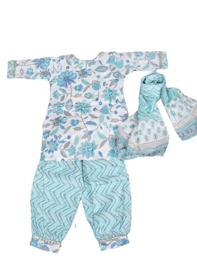LITTLE DREAMS Kurta with Afgani Pent and Dupatta Set (BLUE, 5-6 Years) - Image 1