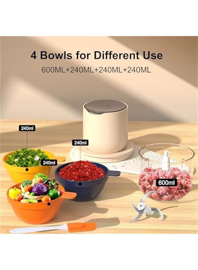 بيوينتي Food Processors,Small Meat Grinder & Food Chopper Electric Vegetable Chopper with 4 Bowls & 2 Blades for Meat/fish/Vegetable/Baby Food - Image 2