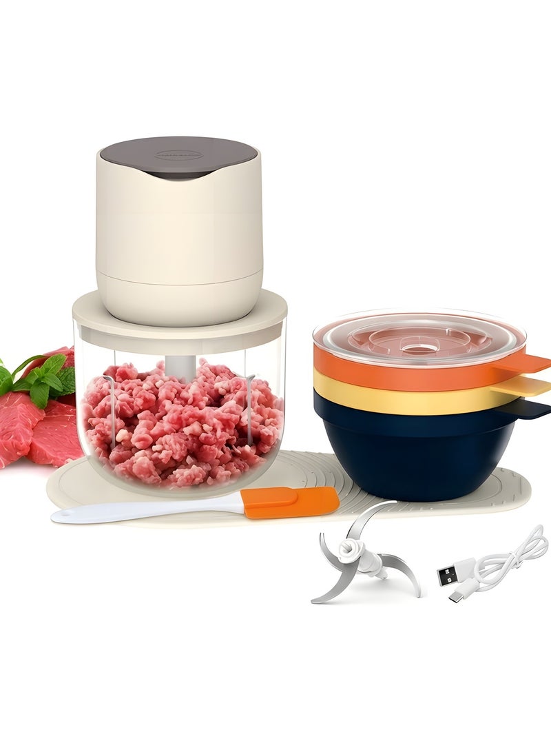 بيوينتي Food Processors,Small Meat Grinder & Food Chopper Electric Vegetable Chopper with 4 Bowls & 2 Blades for Meat/fish/Vegetable/Baby Food - Image 1
