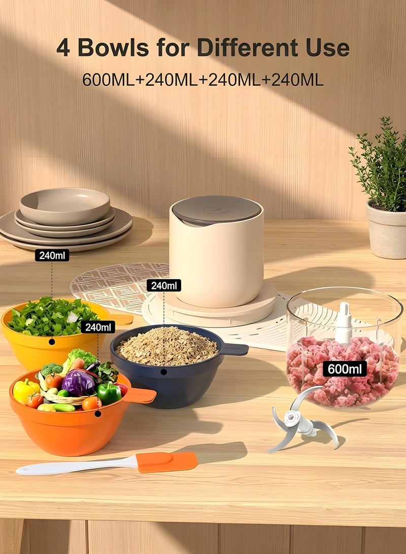 بيوينتي Food Processors,Small Meat Grinder & Food Chopper Electric Vegetable Chopper with 4 Bowls & 2 Blades for Meat/fish/Vegetable/Baby Food - Image 2