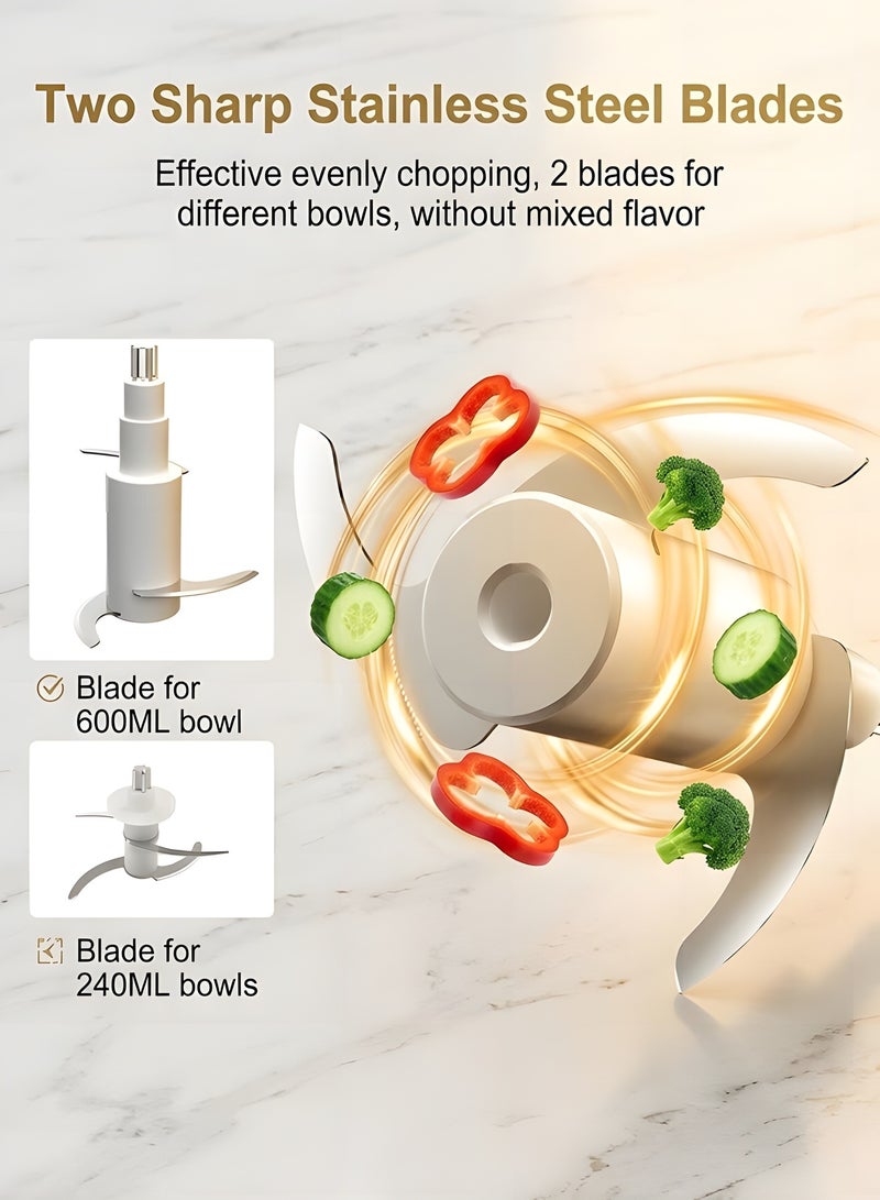 بيوينتي Food Processors,Small Meat Grinder & Food Chopper Electric Vegetable Chopper with 4 Bowls & 2 Blades for Meat/fish/Vegetable/Baby Food - Image 4