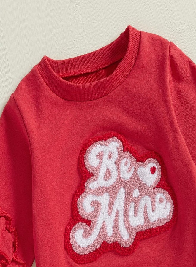 Rtnnsbbfcm Toddler Baby Girl Valentine's Outfit Long Sleeve Heart Letter Embroidery Sweatshirt Top Bell Bottoms 2Pcs Set (Red, 4-5T) - Image 4