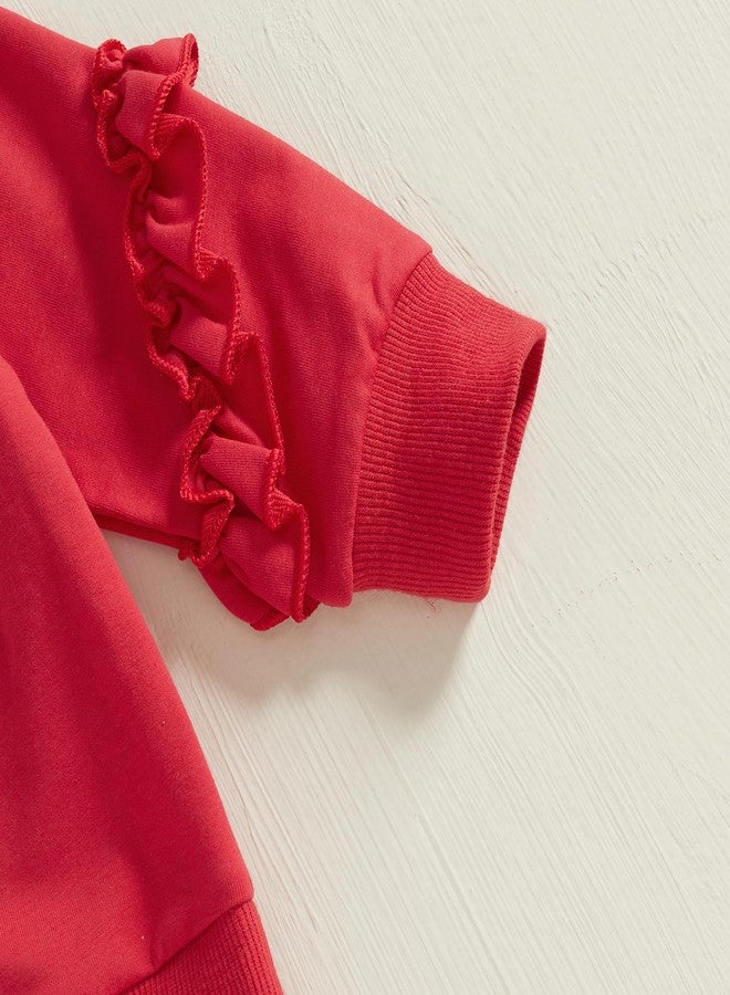 Rtnnsbbfcm Toddler Baby Girl Valentine's Outfit Long Sleeve Heart Letter Embroidery Sweatshirt Top Bell Bottoms 2Pcs Set (Red, 4-5T) - Image 5