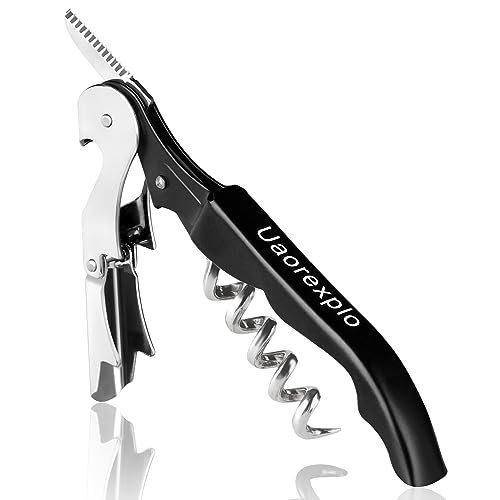 Uaorexplo Professional Heavy Duty Wine Opener, Compact and Foldable Wine Key, Strength Stainless Steel corkscrew, Double Hinged, Foil Cutter, Ideal Tools for Servers, Bartenders, Sommelier (Black). - Image 1