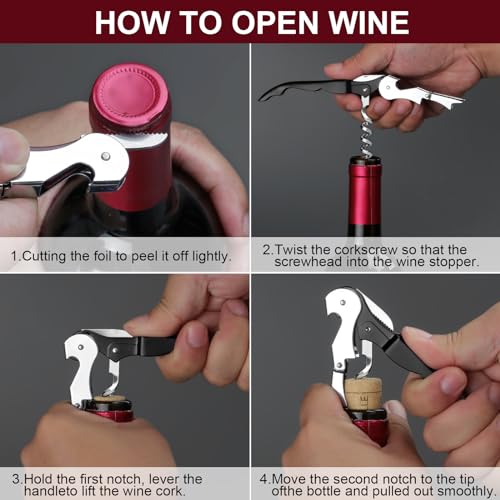 Uaorexplo Professional Heavy Duty Wine Opener, Compact and Foldable Wine Key, Strength Stainless Steel corkscrew, Double Hinged, Foil Cutter, Ideal Tools for Servers, Bartenders, Sommelier (Black). - Image 3
