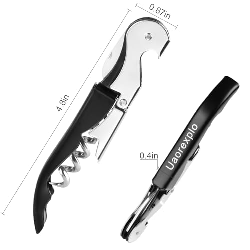Uaorexplo Professional Heavy Duty Wine Opener, Compact and Foldable Wine Key, Strength Stainless Steel corkscrew, Double Hinged, Foil Cutter, Ideal Tools for Servers, Bartenders, Sommelier (Black). - Image 5
