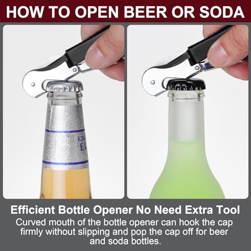 Uaorexplo Professional Heavy Duty Wine Opener, Compact and Foldable Wine Key, Strength Stainless Steel corkscrew, Double Hinged, Foil Cutter, Ideal Tools for Servers, Bartenders, Sommelier (Black). - Image 4