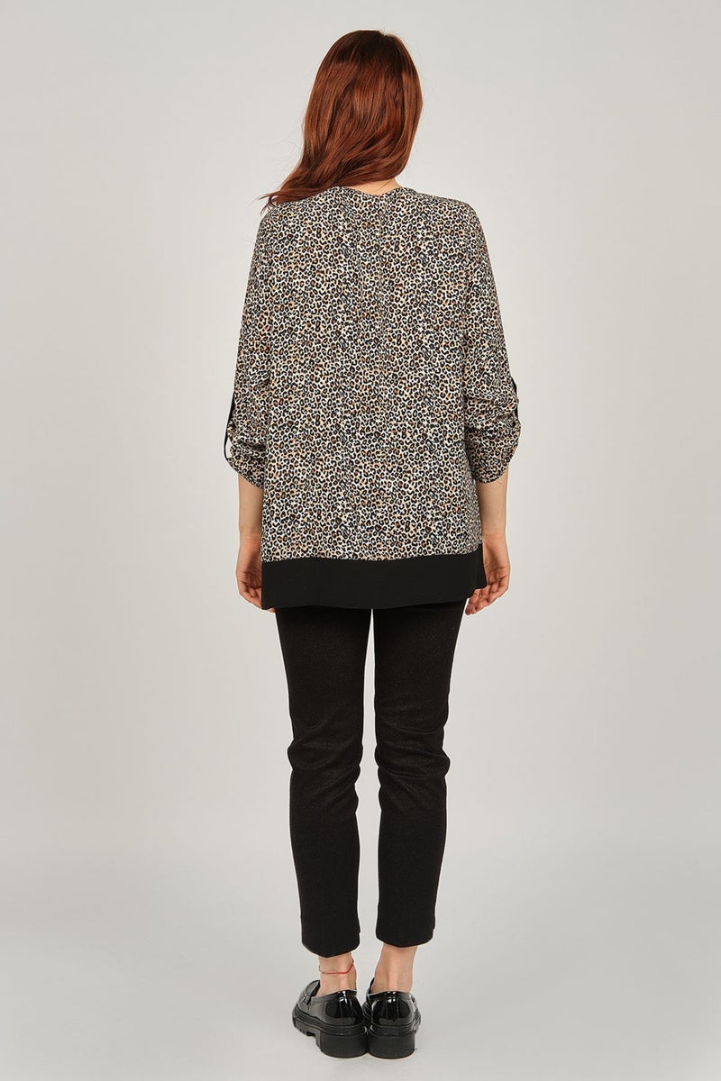 Flaş Triko Flash Knitwear Women's Leopard Patterned Blouse 3320233 Brown  - Image 4