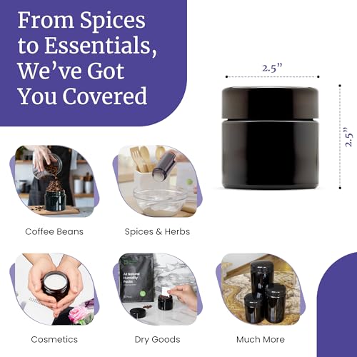 Infinity Jars Classic Black Glass Jar 50 ml (1.7 fl oz) Ultraviolet Airtight Smell Proof, Refillable Screw Top Container for Long-Term Storage of Coffee, Spices, Tea, Dried Goods, Kitchen Jar - Image 4
