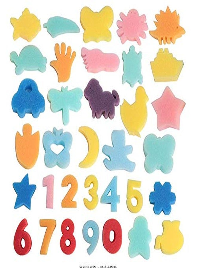 ZYAMY 34pcs Colorful DIY Sponge Painting Animal Number Shapes Assorted Sponge Brush Random Colors for Children's Graffiti Painting