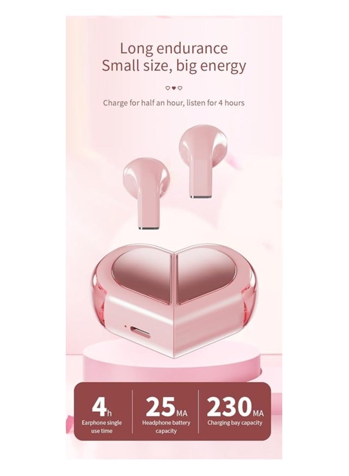 PEETTA Pink Heart Wireless Earbuds for Girls Kids, Cute Mini Tiny Small Invisible Earbuds Wireless Bluetooth for Small Ears Canals Women Rose Gold Kawai Blue Tooth Ear Buds for iPhone Android - Image 1