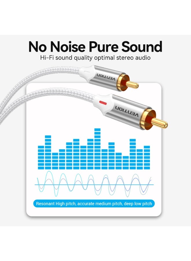 VENTION Cotton Braided 2RCA Male to Male Audio Cable 1M Silver Aluminum Alloy Type Model - Image 3