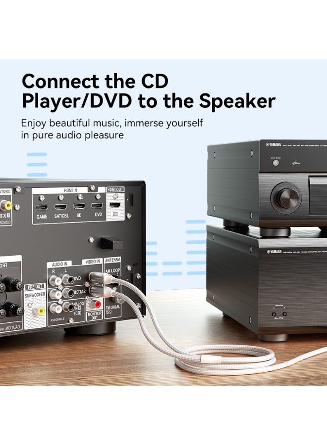 VENTION Cotton Braided 2RCA Male to Male Audio Cable 1M Silver Aluminum Alloy Type Model - Image 5