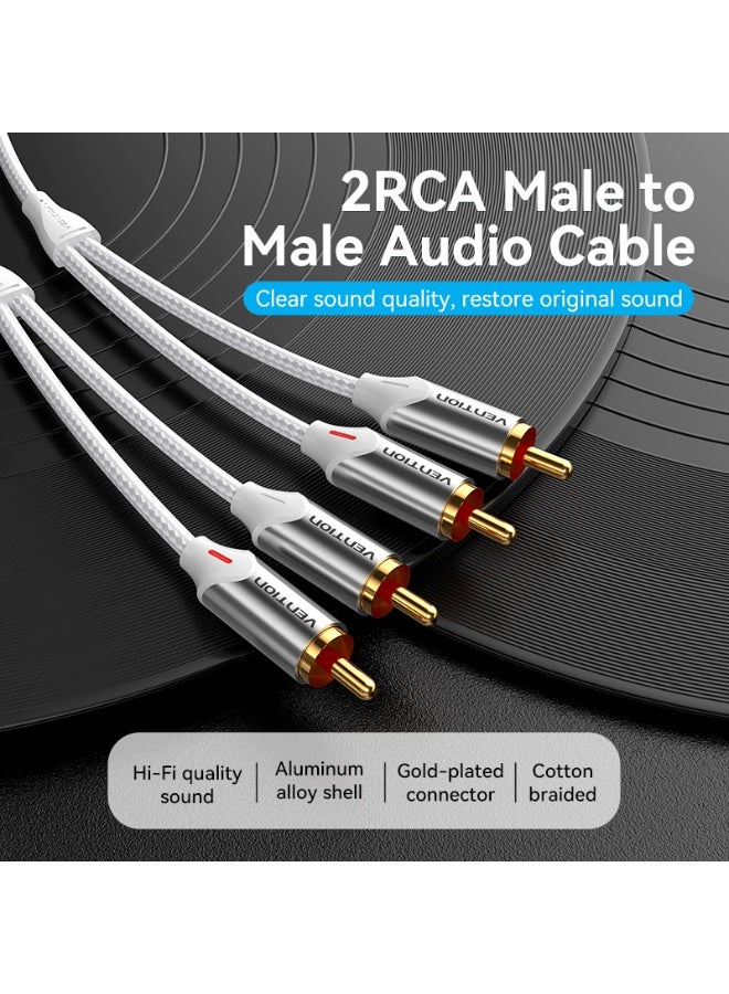 VENTION Cotton Braided 2RCA Male to Male Audio Cable 1M Silver Aluminum Alloy Type Model - Image 2