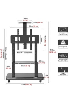 HYX Rolling TV Stand – Mobile Cart for 32-75 Inch LCD/LED TVs, Height Adjustable with Shelf, Fits VESA 600x400mm - pzsku/ZFC0FD4895D08E6C2AB38Z/45/_/1740158479/ed319b0d-9aab-4ce9-803f-378cc0bfa3a1