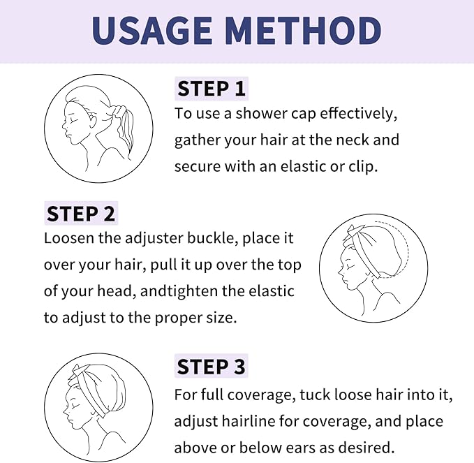 3 PCS Adjustable Shower Caps Double Layer Waterproof Bathing Cap for Shower Extra Large Reusable Hair Cap for Women Waterproof Exterior EVA Lining Oversized Design for All Hair LengthsStyle