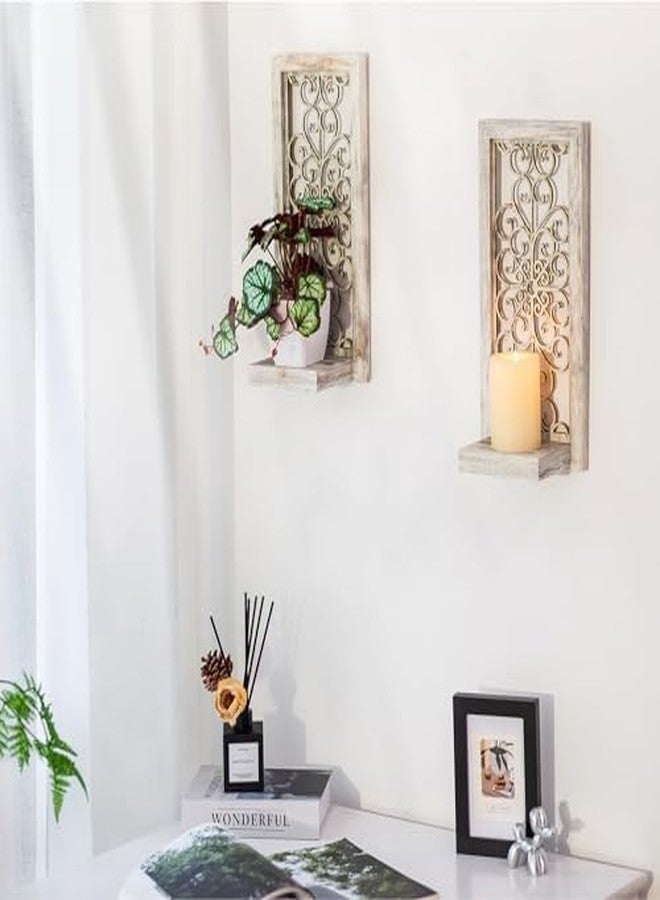 Walasis Mirrored Wall Candle Holders Decorative White - Farmhouse Wall Candle Sconce Set of 2 Washedwhite Candle Holder Wall Decor for Small Vase Tealight Pillar Candles - Image 5