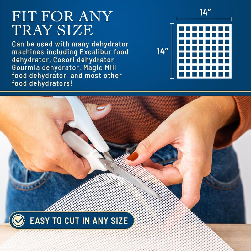 Lova Silicone Dehydrator Sheets 14x14 (12 Pack) Fine Mesh Tray Liners for Excalibur, Cosori, Magic Mill, Nonstick Reusable Mats, BPA Free, Cut to Fit, Jerky Herbs Fruit by Lova - Image 4