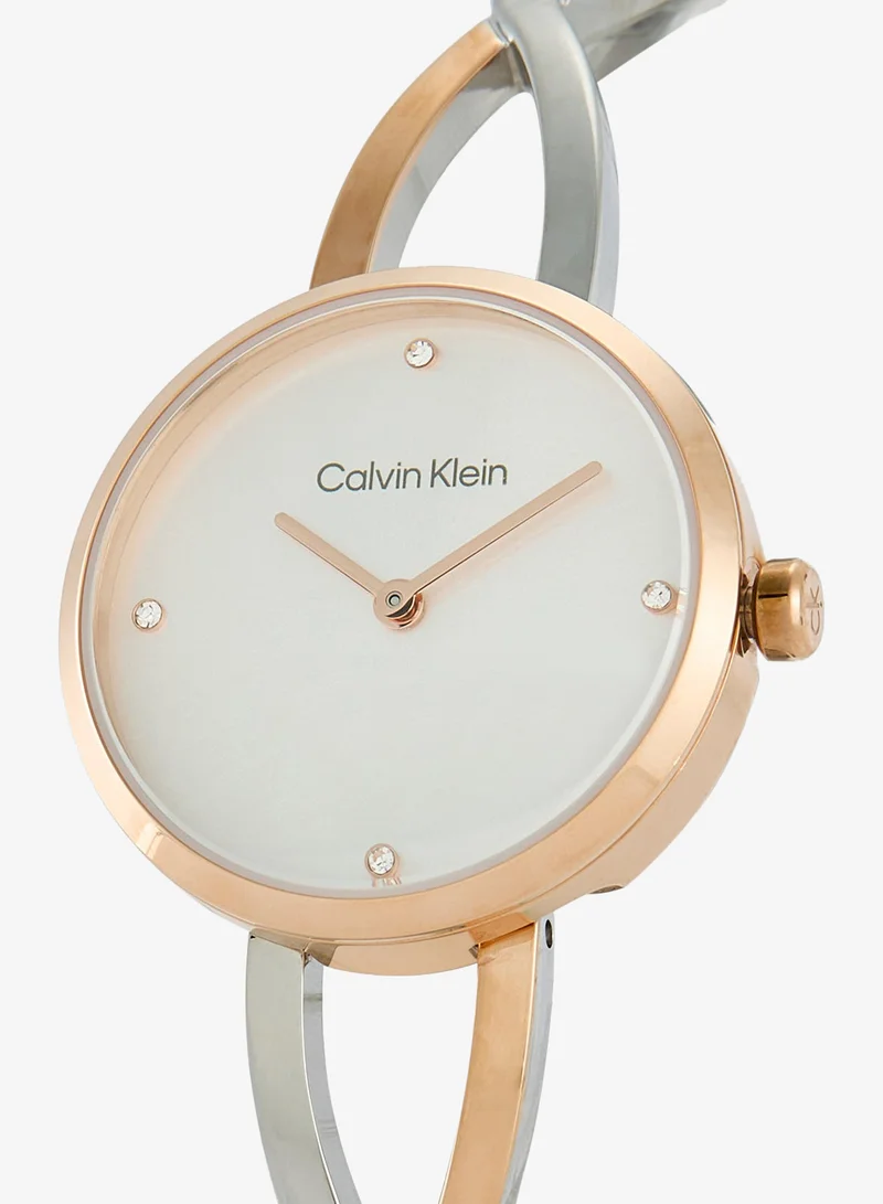 Calvin Klein 2-Hand Sculpted Embrace Collection Quartz Movement Watch For Women With Two-Tone Stainless Steel Bangle Bracelet - 25100060