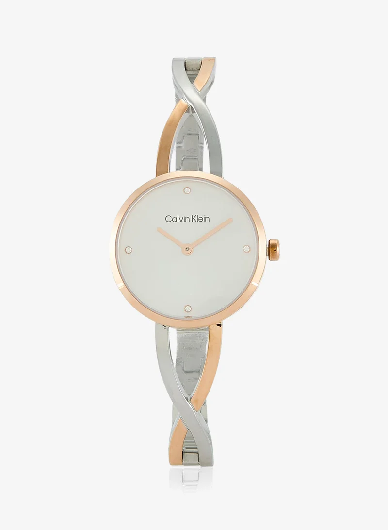 Calvin Klein 2-Hand Sculpted Embrace Collection Quartz Movement Watch For Women With Two-Tone Stainless Steel Bangle Bracelet - 25100060