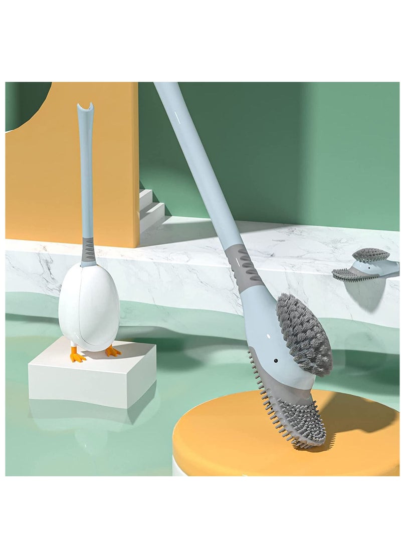 Generic - Diving Duck Toilet Brush Wall Mounted Flexible Flexers Deep Clean To Corner And Holder Long Handled Blue - Image 1