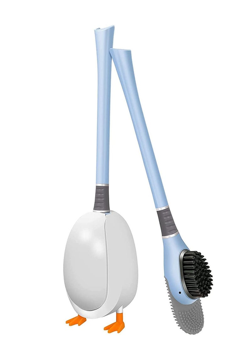 Generic - Diving Duck Toilet Brush Wall Mounted Flexible Flexers Deep Clean To Corner And Holder Long Handled Blue - Image 1