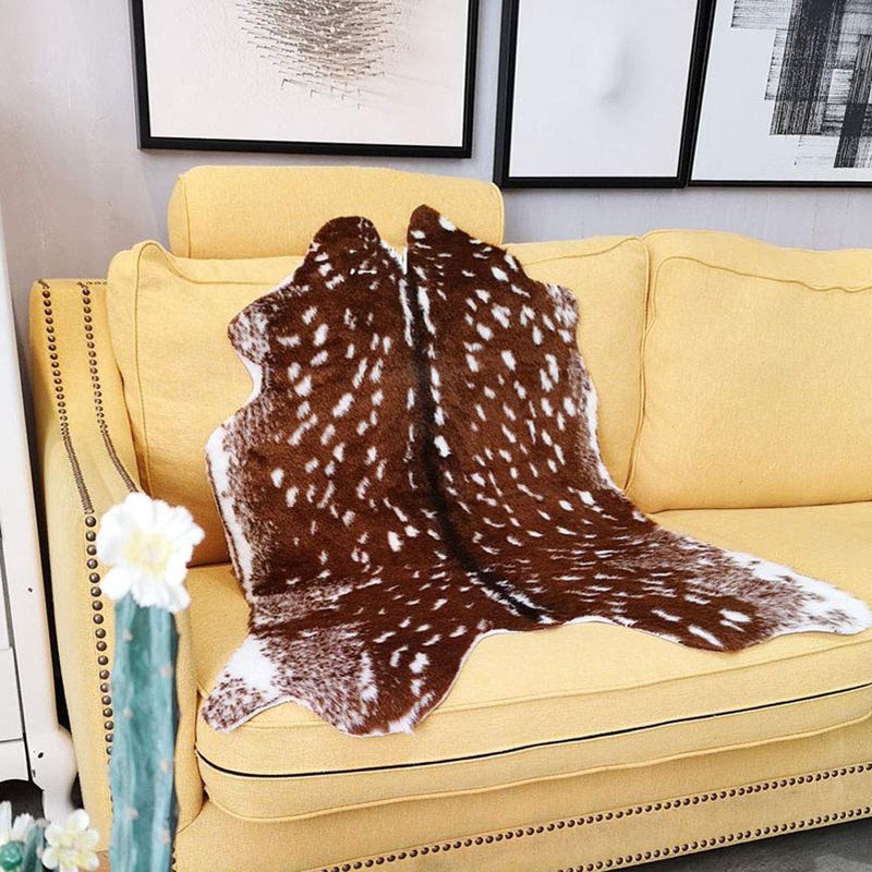 Seek4comfortable Faux Cowhide Area Rug  Sika Deer Printed Hide Rug Animal Print Rug Faux Fur Area Rugs Carpet for Home Office Livingroom Bedroom - Image 2
