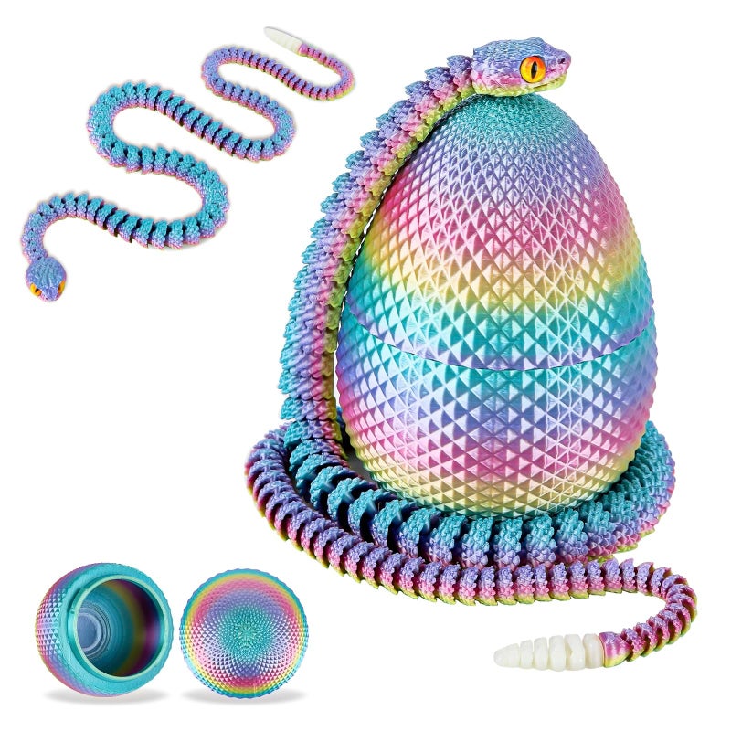 SUMLAND 3D Printed Snake Eggs with Snake Inside2322 Inch Rainbow Crystal Snake Fidget ToysArticulated 3D Snake with 3D Snake Eggs Multiculor - Image 2