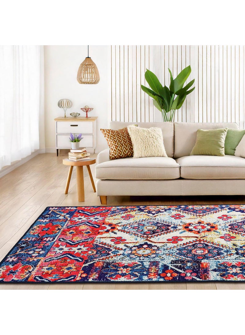 Status Contract Status Contract Rugs for Living Room | (5x7ft) Printed Carpet for Living Room Decor|Anti Skid Backing Home Essentials|Aesthetic Vintage Decor Carpet for Bedroom|Boho Rugs for Living Room (Vintage 406)  - Image 1