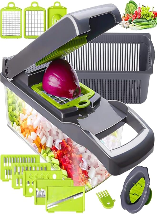 Gulex Vegetable Chopper, Veggie Chopper with Container, Cutter, Dicer, Slicer,12 In 1 Multifunctional Slicer for Fruits and Vegetables Onion Chopper Food Chopper