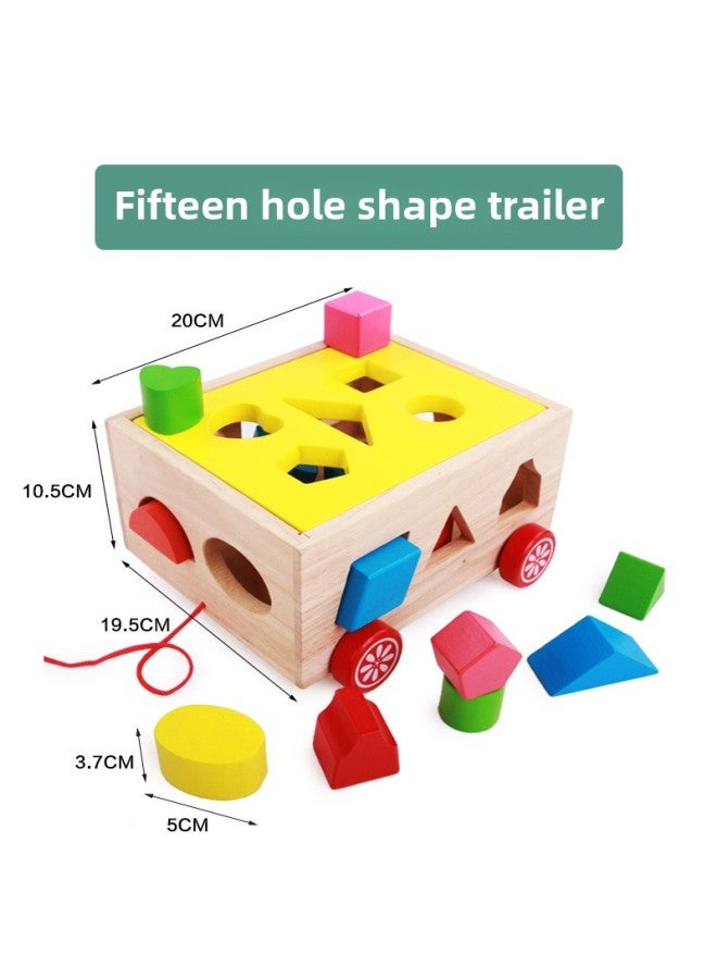 Cpc Children's Wooden Fishing Catching Insects Fruit Shape Pairing Pulling Radish Disassembly And Assembly Intelligence Car Educational Toys-Color:Fifteen Hole Shape Trailer - Image 1