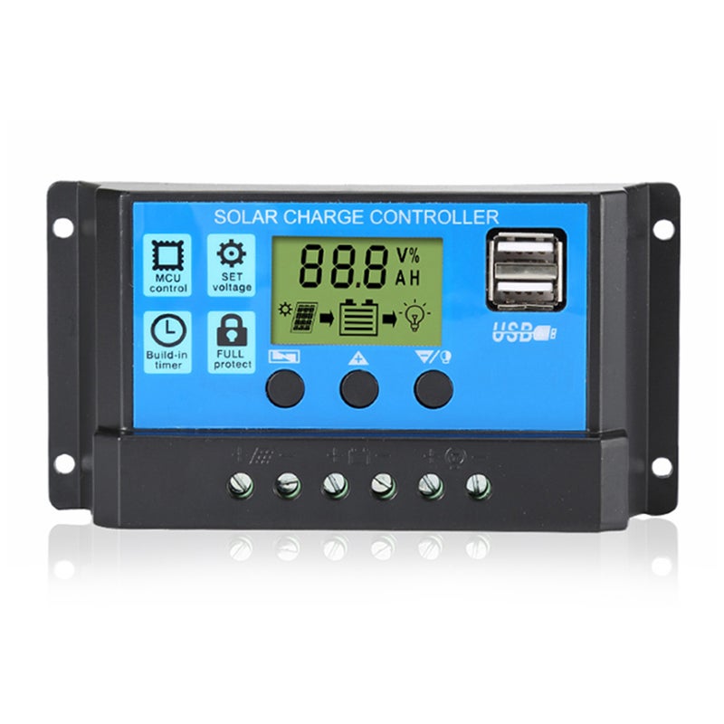 30A Solar Charge Controller 12V/24V Automatic Identification PWM Parameters Adjustable LCD Display Solar Controller Dual USB Port Solar Panel Controller with Optical Delay Mode for Smart Home Light - Image 1