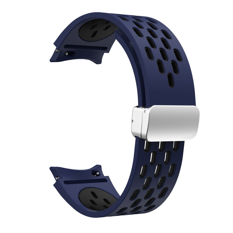 erorex For Samsung Galaxy Watch 7 40 / 44Mm Two Color Magnetic Folding Silver Buckle Silicone Watch Band(Midnight Blue Black) - Image 3