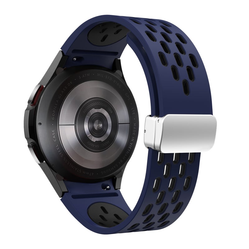 erorex For Samsung Galaxy Watch 7 40 / 44Mm Two Color Magnetic Folding Silver Buckle Silicone Watch Band(Midnight Blue Black) - Image 2