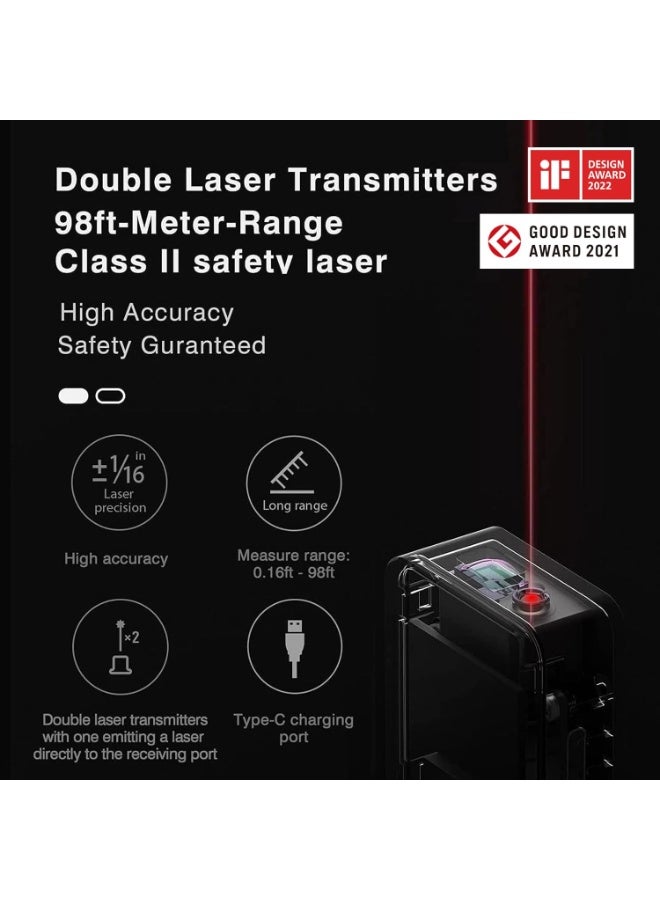 Laser Measure Tool, Pocket-Size 98ft Digital Laser Distance Measure ±2mm Accuracy, USB-C Rechargeable, OLED Display, ft/m Unit, Real-Time Data Sync, Cool Gadgets Gifts for Men for Home & DIY - Image 2