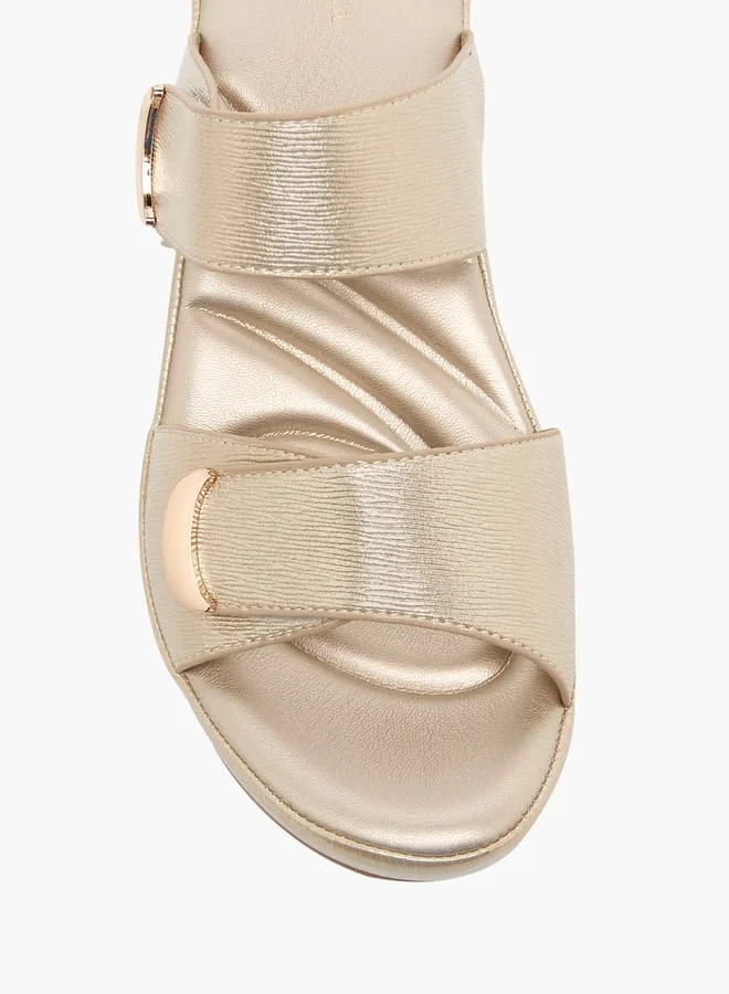 Flora Bella By Shoexpress Women's Textured Slip-On Sandals with Block Heels