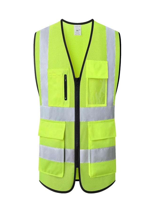 ASIPHITU Safety Vest for Men Women High Visibility Vest with Construction Pockets and zipper front Hi Vis Security Vest with Reflective Strips Meets ANSI/ISEA Standard (173-Yellow-M) - Image 1